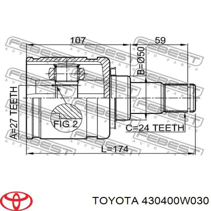 430400W030 Toyota junta homocinética interior delantera izquierda