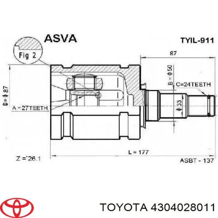 4304028011 Toyota junta homocinética interior delantera izquierda