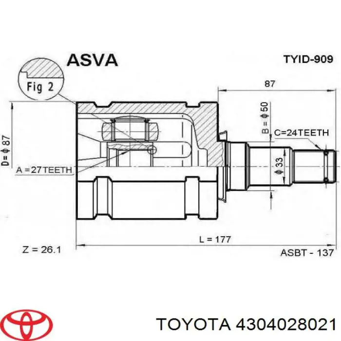 4304028021 Toyota junta homocinética interior delantera izquierda