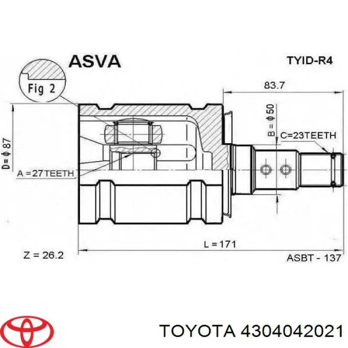 4304042021 Toyota junta homocinética interior delantera izquierda