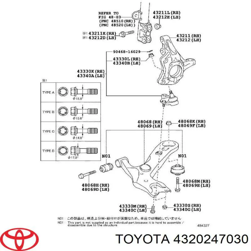 Mangueta delantera izquierda Toyota 4320247030 precio, desde 79,86 EUR