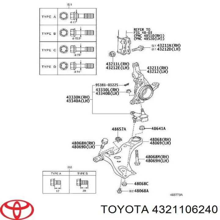 4321106240 Toyota Mangueta delantera derecha