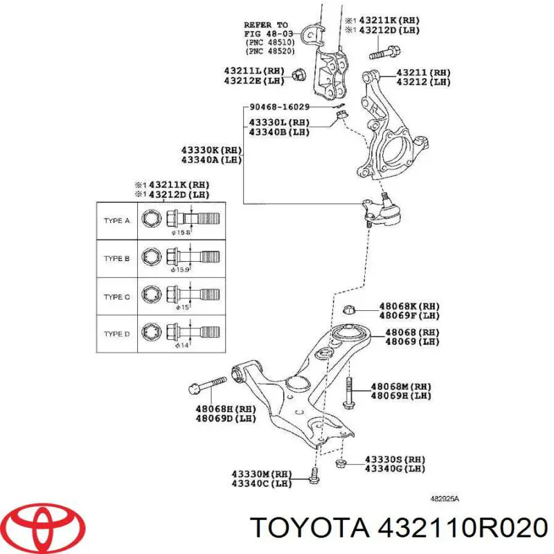 432110R020 Toyota muñón del eje, suspensión de rueda, delantero derecho