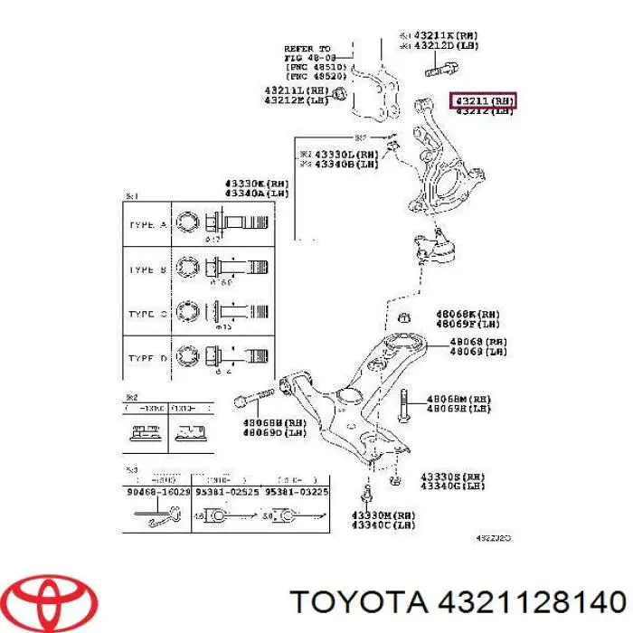 4321128140 Toyota muñón del eje, suspensión de rueda, delantero derecho