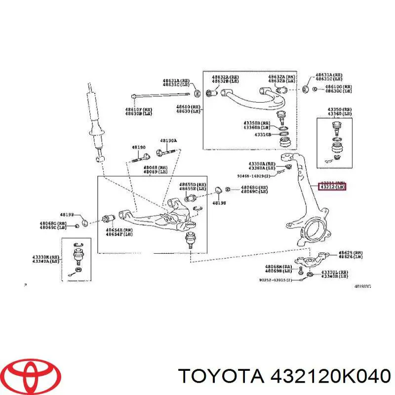 432120K040 Toyota Mangueta delantera izquierda