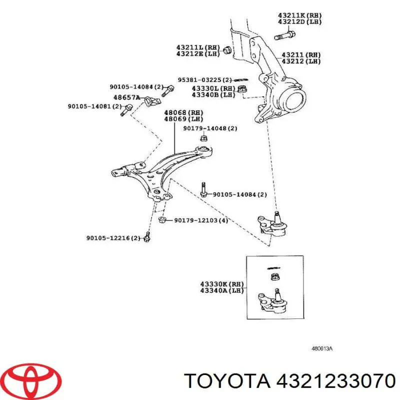 4321233070 Toyota muñón del eje, suspensión de rueda, delantero izquierdo