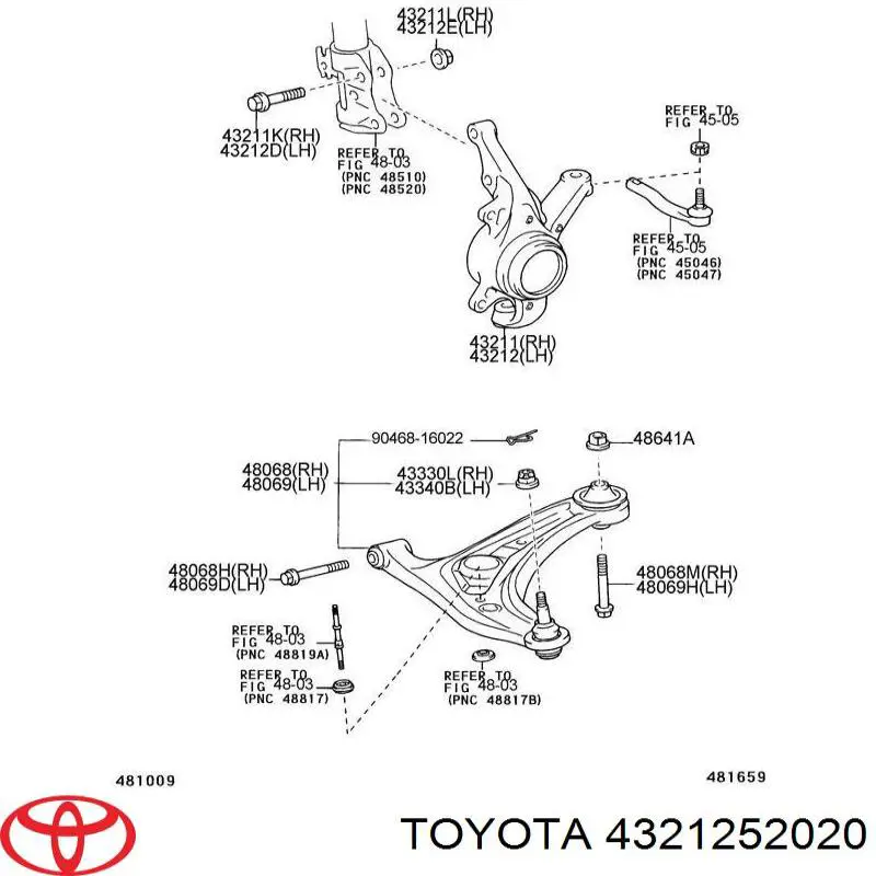 Mangueta delantera izquierda Toyota 4321252020 precio, desde 68,24 EUR