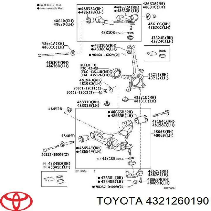 Mangueta delantera izquierda Toyota 4321260190 precio, desde 154,47 EUR