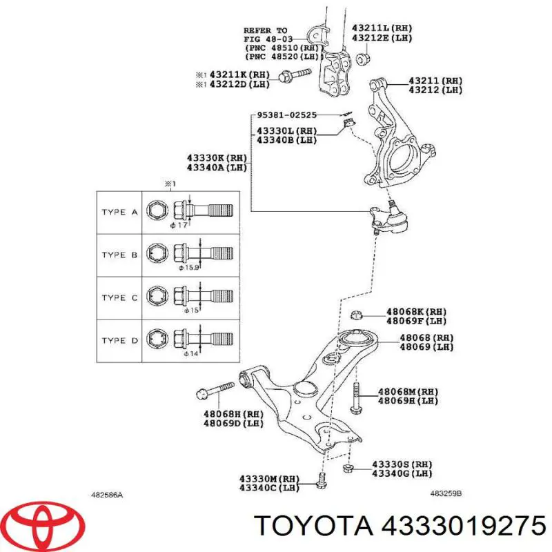 4333019275 Toyota Rótula inferior de suspensión