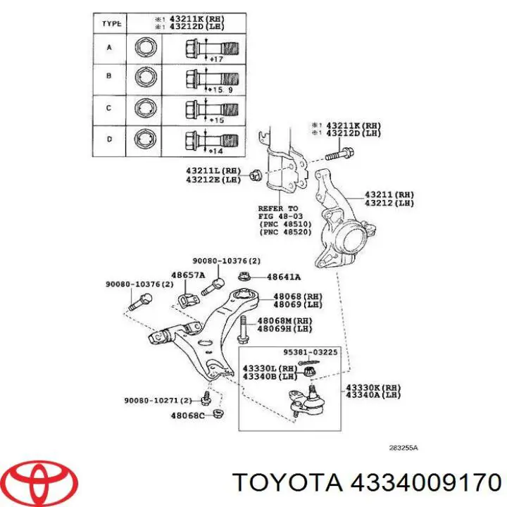 Comprar 4334009170 Toyota Rótula de suspensión inferior izquierda