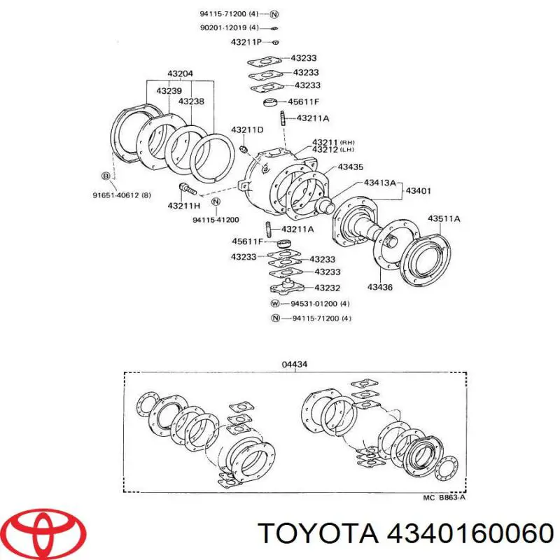 4340160012 Toyota muñón del eje, suspensión de rueda, delantero