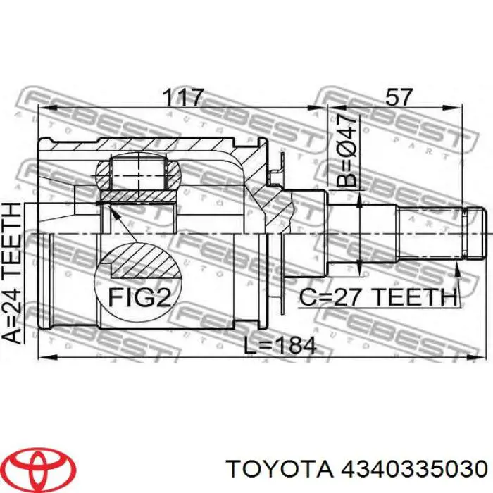 4340335030 Toyota junta homocinética interior delantera