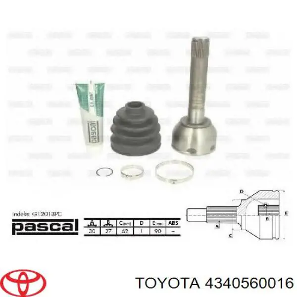 Junta homocinética exterior delantera Toyota 4340560016 precio, desde 52,95 EUR