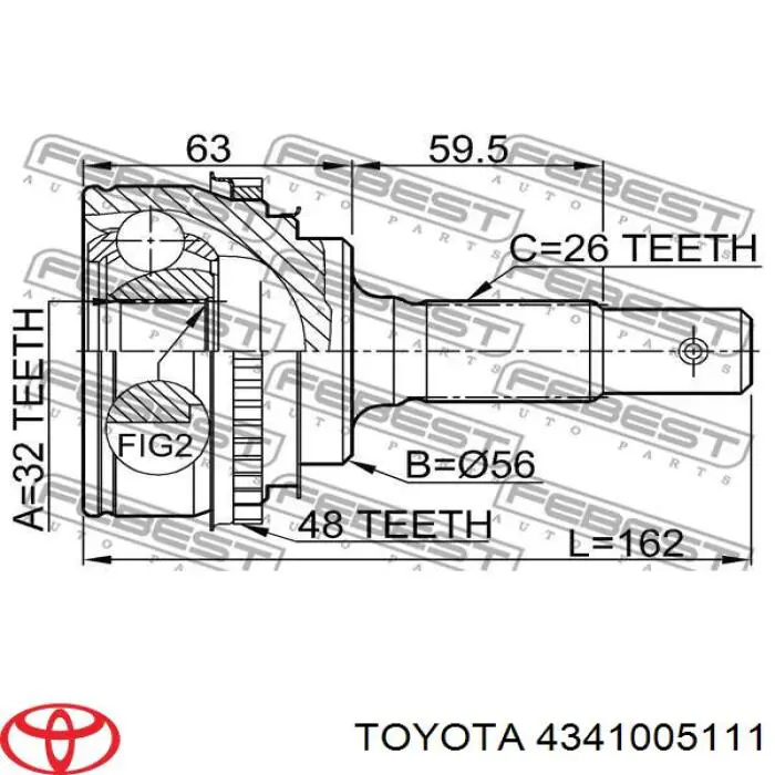 4341005111 Toyota árbol de transmisión delantero derecho