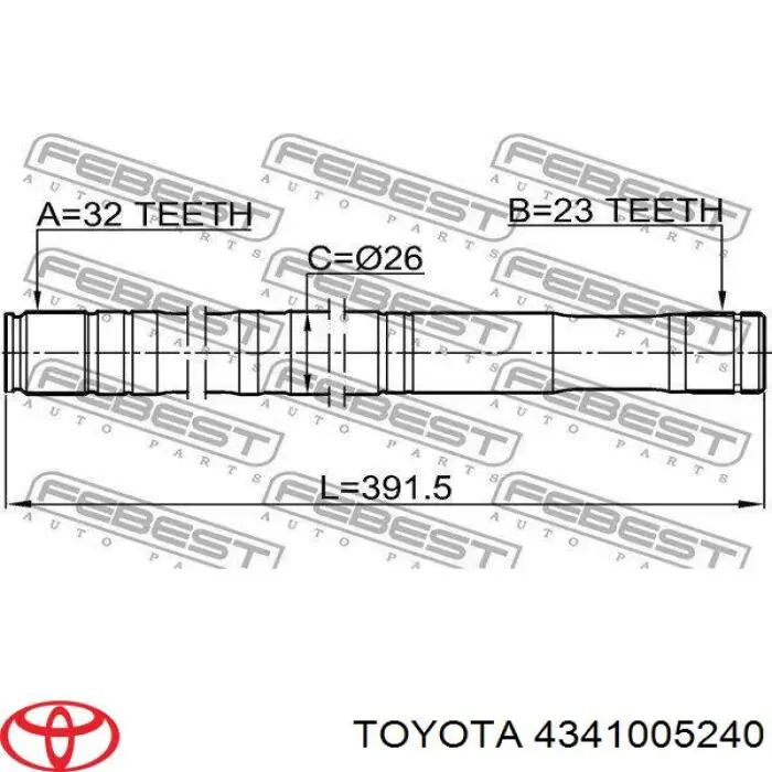 4341005240 Toyota árbol de transmisión trasero derecho