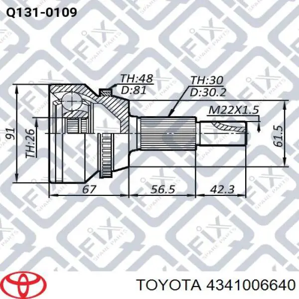 4341006640 Toyota árbol de transmisión delantero derecho