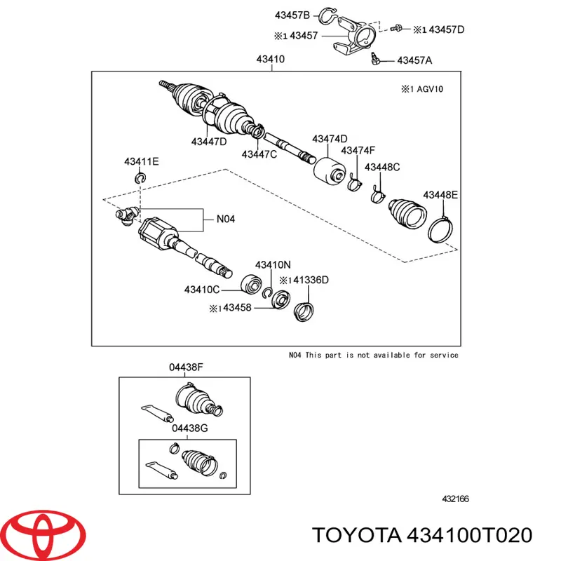 434100T020 Toyota árbol de transmisión delantero derecho