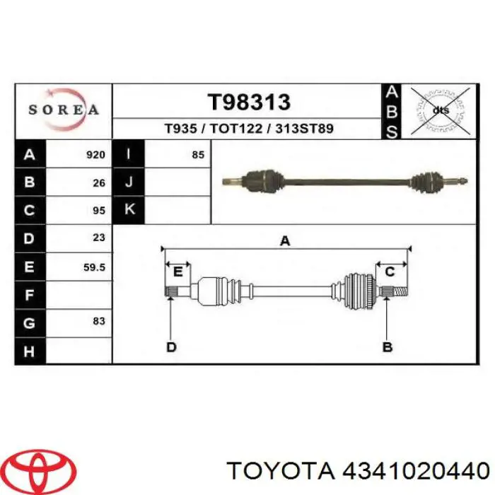 4341020440 Toyota junta homocinética exterior delantera
