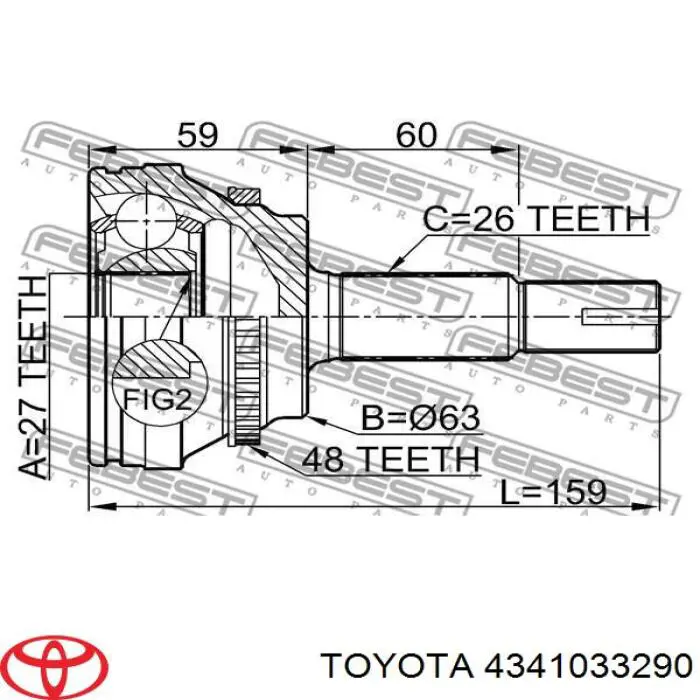 4341033290 Toyota árbol de transmisión delantero derecho