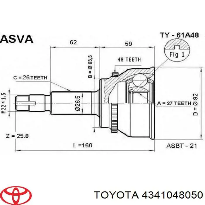 4341048061 Toyota árbol de transmisión delantero derecho