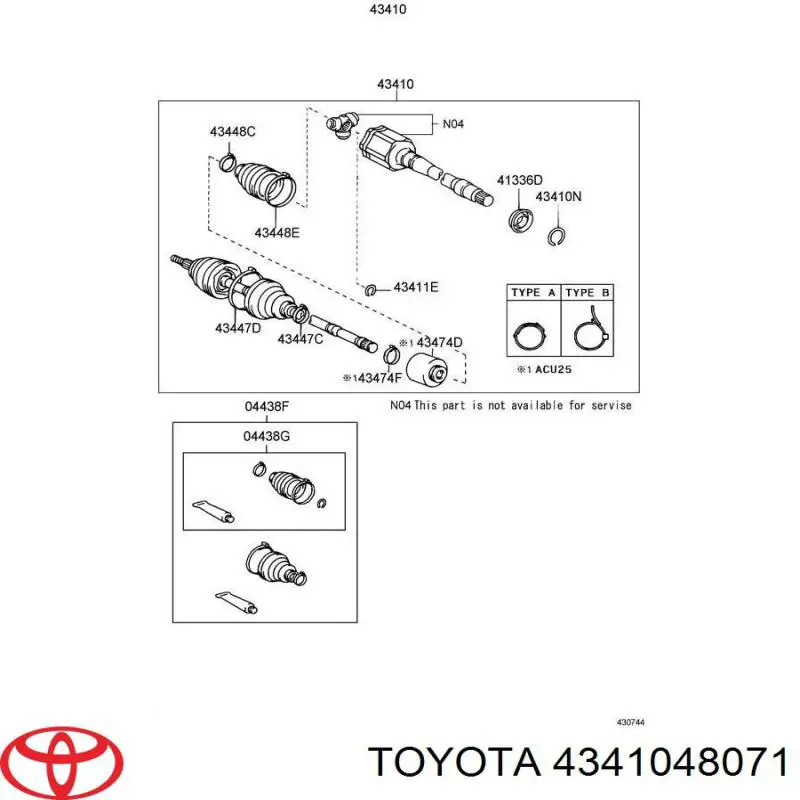 4341048071 Toyota árbol de transmisión delantero derecho