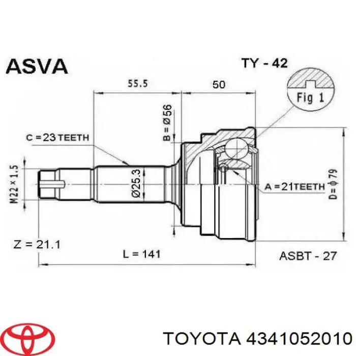 4341052010 Toyota árbol de transmisión delantero derecho