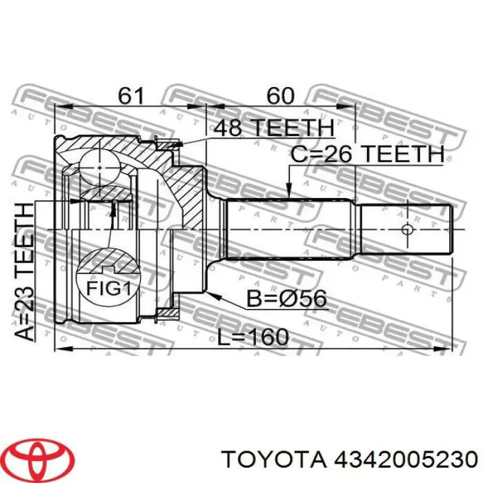 4342005230 Toyota árbol de transmisión delantero izquierdo