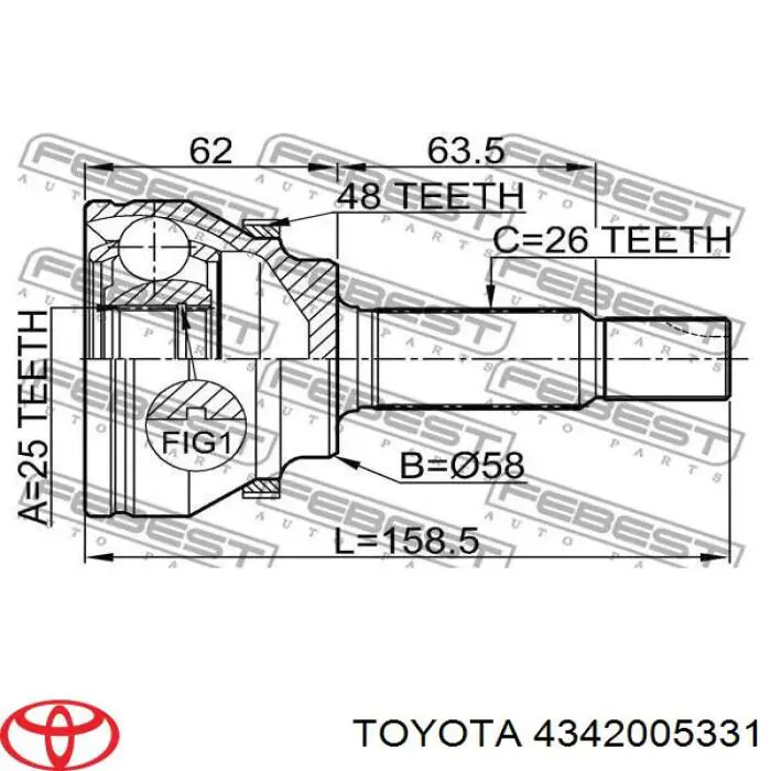 4342005331 Toyota árbol de transmisión delantero izquierdo