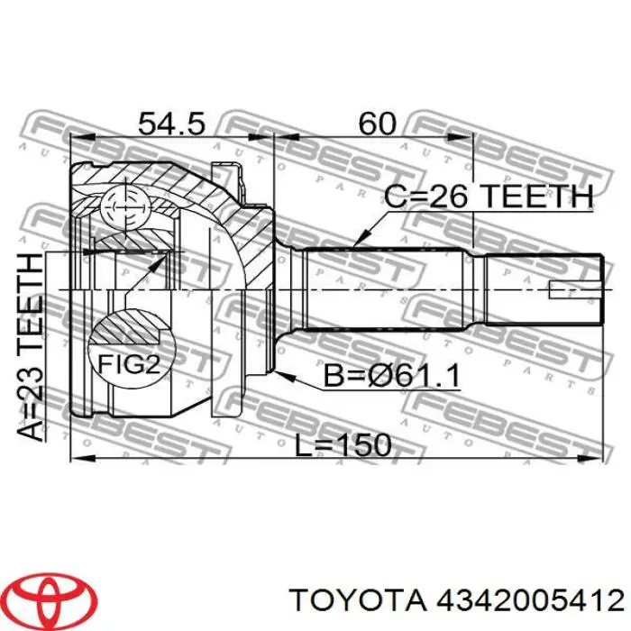 4342005411 Toyota árbol de transmisión delantero izquierdo