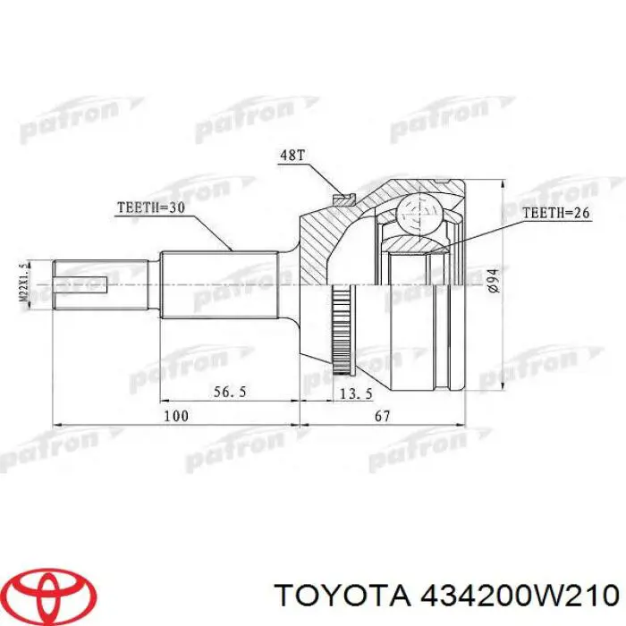 434200W210 Toyota árbol de transmisión delantero izquierdo