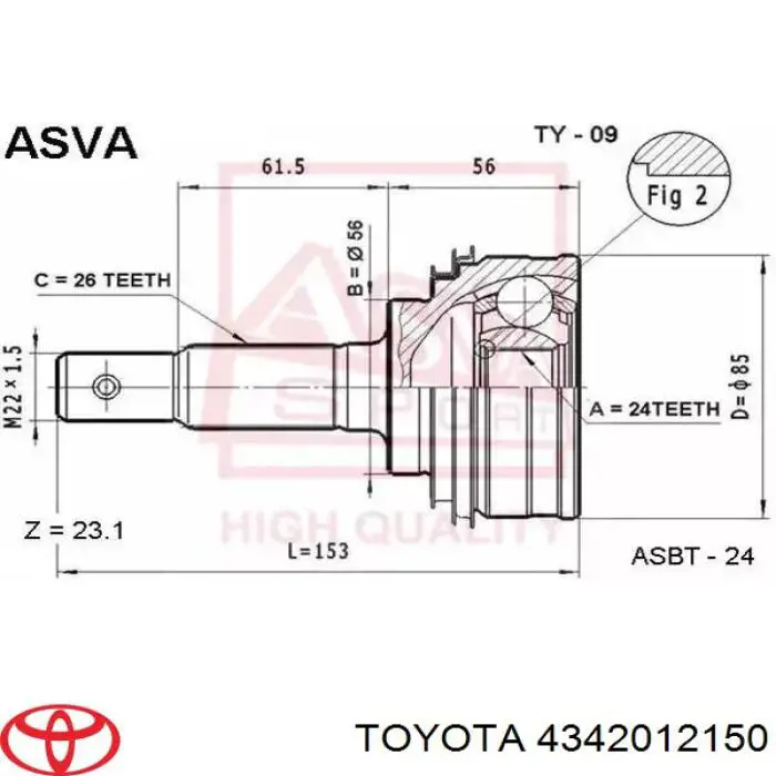 4342012150 Toyota junta homocinética exterior delantera
