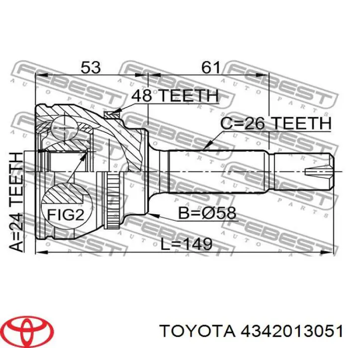 4342013051 Toyota árbol de transmisión delantero izquierdo