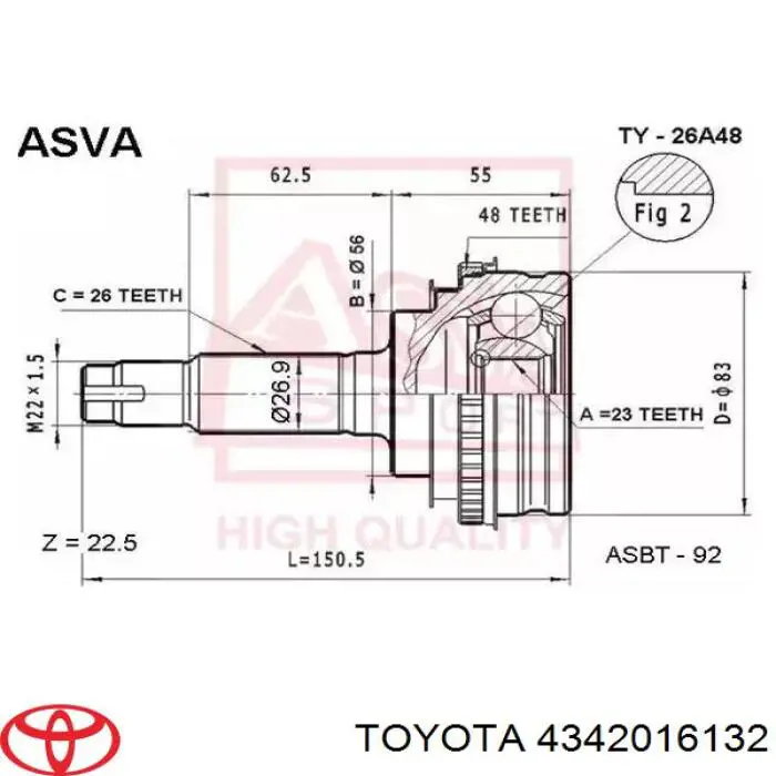 4342016132 Toyota junta homocinética exterior delantera