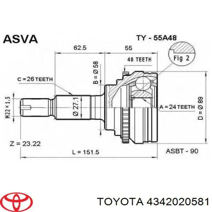 4342020581 Toyota árbol de transmisión delantero izquierdo