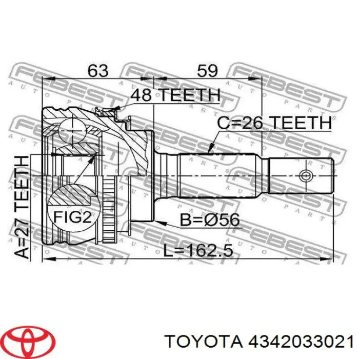 4342033021 Toyota árbol de transmisión delantero izquierdo