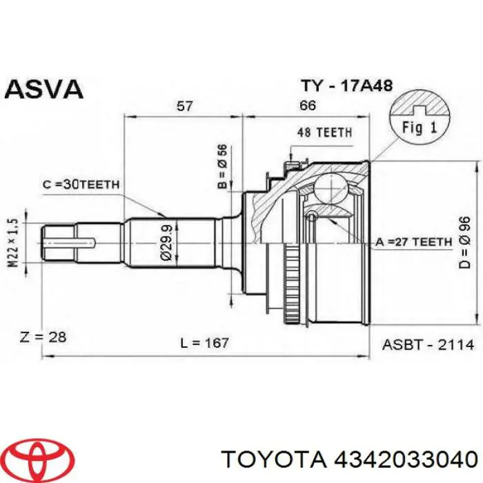 4342033040 Toyota junta homocinética exterior delantera