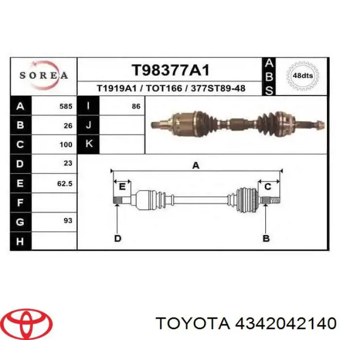 Semieje delantero izquierdo Toyota 4342042140 precio, desde 96,80 EUR
