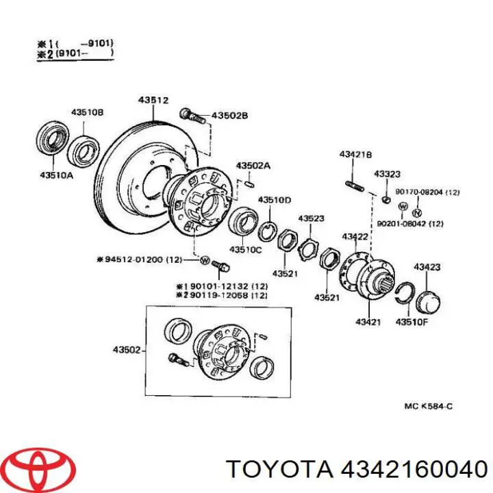 4342160040 Toyota brida de cubo, eje delantero