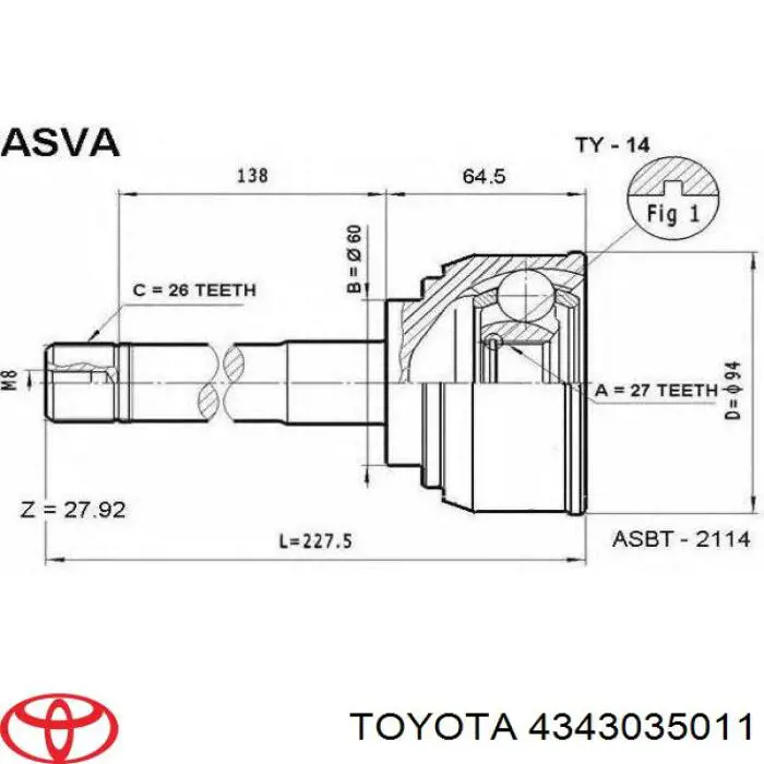 4343035011 Toyota junta homocinética exterior delantera