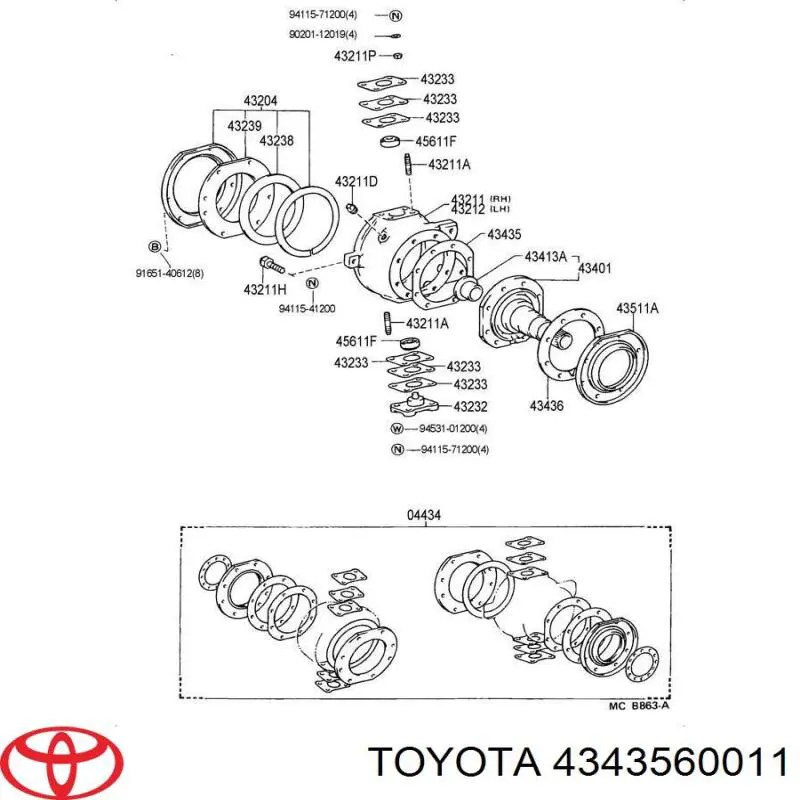 4343560011 Toyota junta con brida giratoria