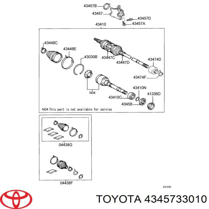 4345733010 Toyota rodamiento exterior del eje delantero