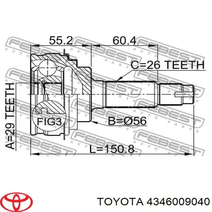 4346009040 Toyota junta homocinética exterior delantera