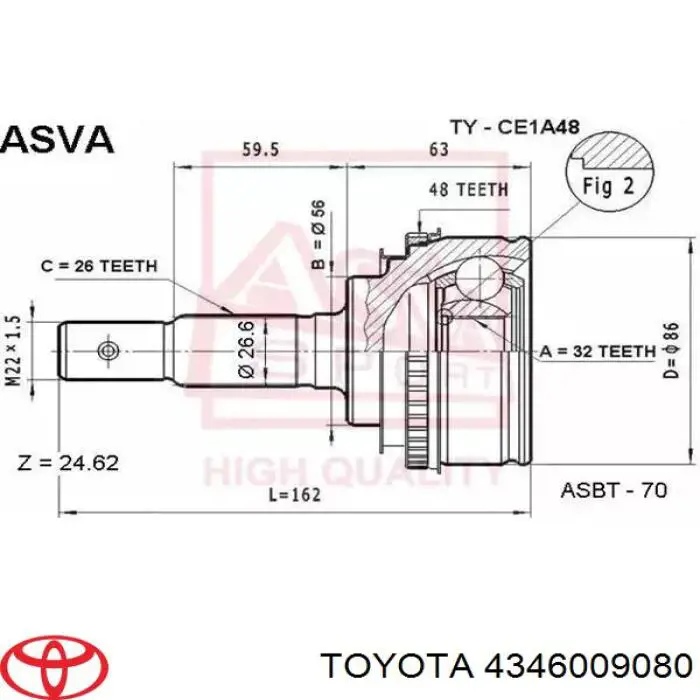 4346009080 Toyota junta homocinética exterior delantera