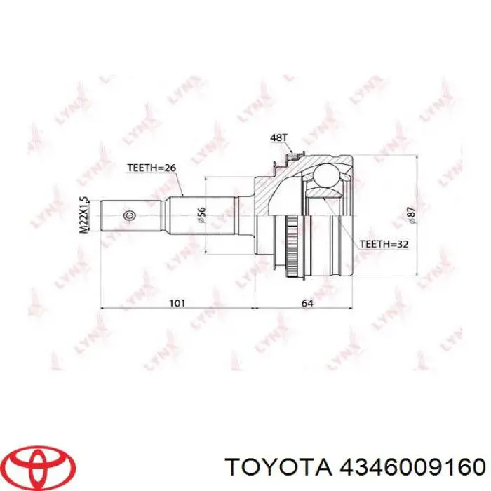 4346009160 Toyota árbol de transmisión delantero derecho