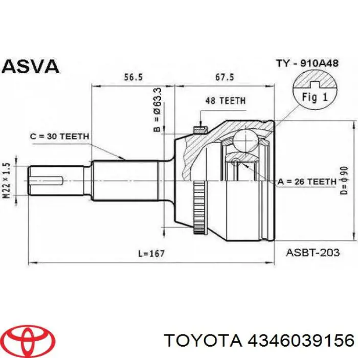 4346039155 Toyota árbol de transmisión delantero derecho