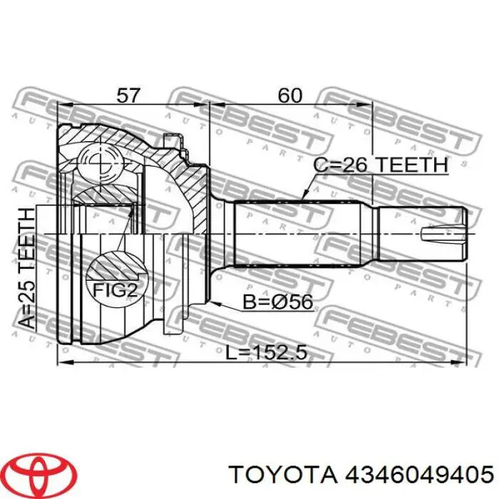 4346049405 Toyota junta homocinética exterior delantera