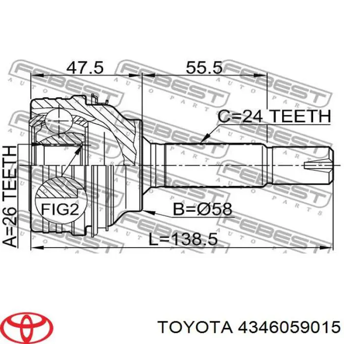 4346059015 Toyota árbol de transmisión delantero derecho