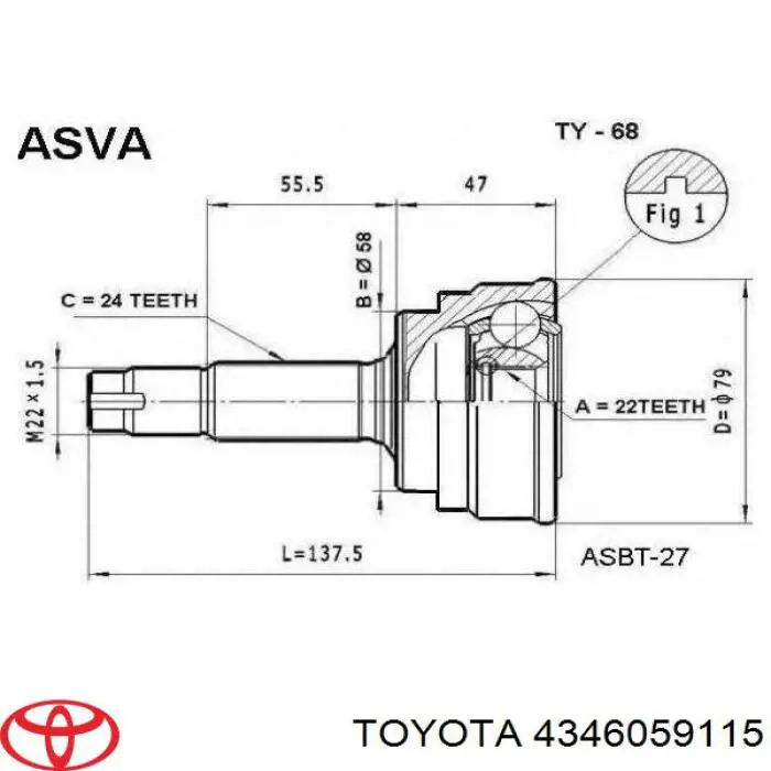 4346059115 Toyota árbol de transmisión delantero derecho