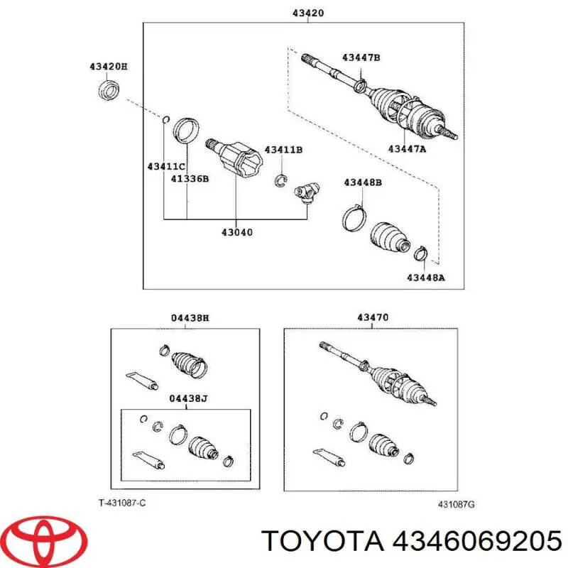 4346069205 Toyota Semieje delantero derecho
