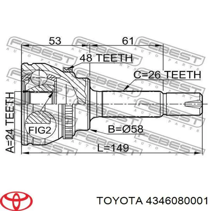Junta homocinética exterior delantera derecha Toyota 4346080001 precio, desde 564,98 EUR